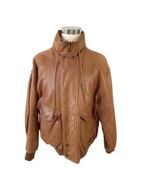 Silverado Brown Motorcycle Bomber Jacket Coat Size XL Vintage 1990s Wool Lined